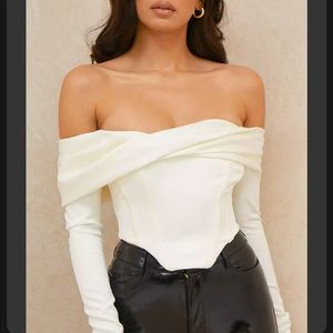 House of CB Evita Ivory Off Shoulder Satin Corset Top